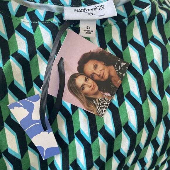 Diane Von Furstenberg For Target Crewneck Arrow Geo Green Long Sleeve Top 4X NEW - Picture 2 of 6